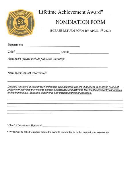 Lifetime Achievement Award Application